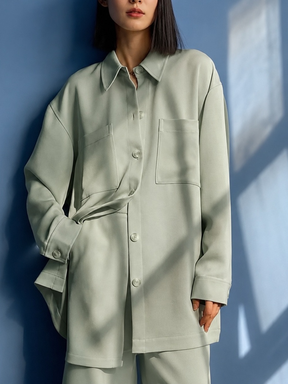 Babaton Borna Oversized Shirt Jacket in Sage Green